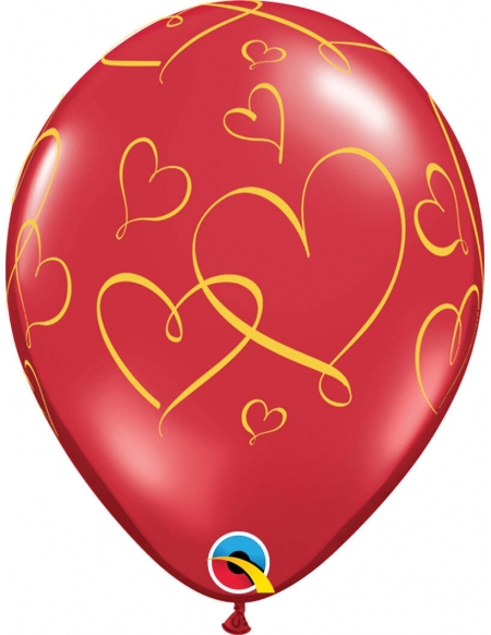 Globo Romantic Hearts Redondo 28cm Rojo Rubi