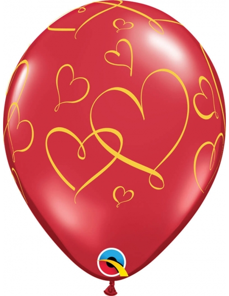 Globo Romantic Hearts Redondo 28cm Rojo Rubi