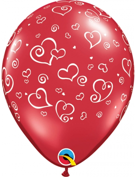 Globo Swirl Hearts Redondo 28cm Rojo Rubi