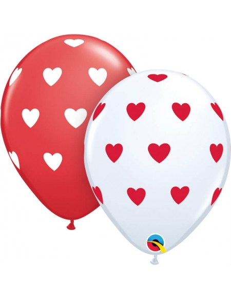 Globo Big Hearts Redondo 28cm Blanco y Rojo