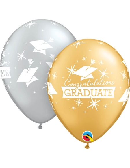 Globo Congratulations Graduate Caps Redondo 28cm Plata y Oro
