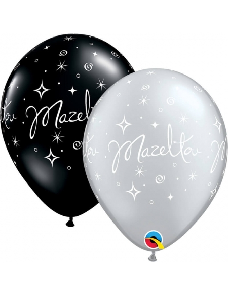 Globo Mazel Tov Elegant Sparkles Redondo 28cm Negro y Plata