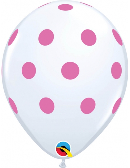 Globo Big Polka Dots Redondo 28cm Blanco y Tinta Rosa