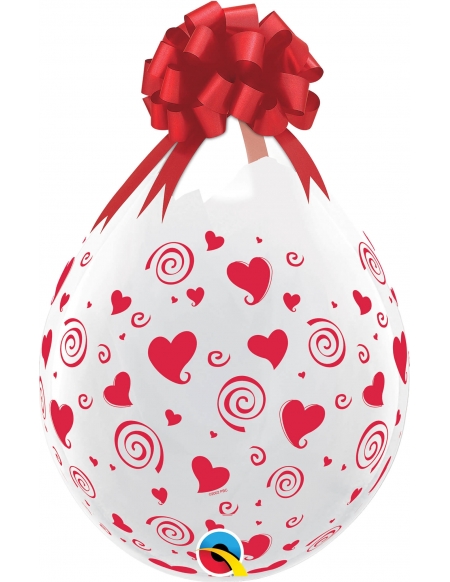 Globo Stuffing Swirling Hearts Redondo 45cm Transparente y Tinta Roja