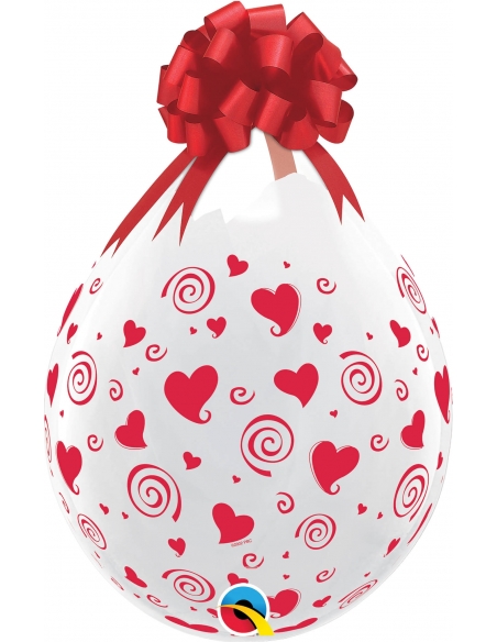 Globo Stuffing Swirling Hearts Redondo 45cm Transparente y Tinta Roja