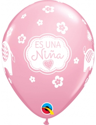 Globo Es Una Niña Elephants Redondos 28cm Rosa Baby