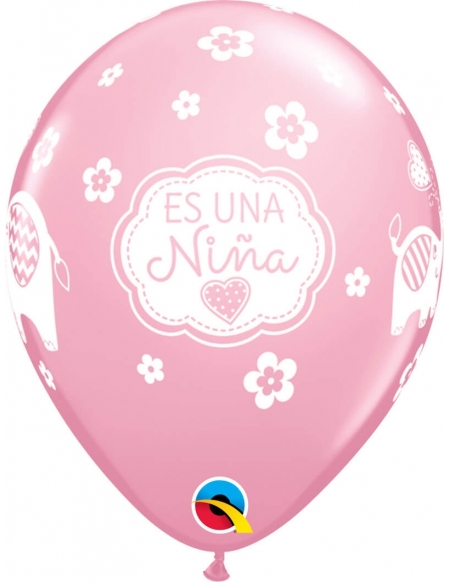 Globo Es Una Niña Elephants Redondos 28cm Rosa Baby