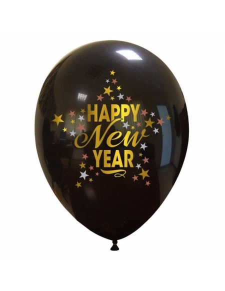 Globo Happy New Year Stars Redondo 30cm Negro Impresion 3 Tintas