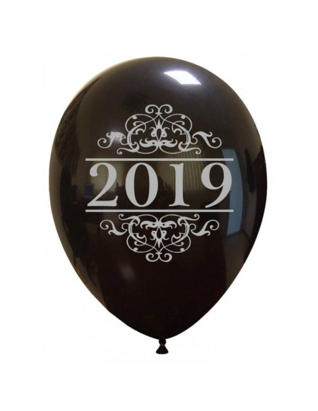 Globo 2019 Redondo 30cm Negro Impresion Plata