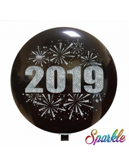 Globo 2019 Esferico 75cm Negro Impresion Plata