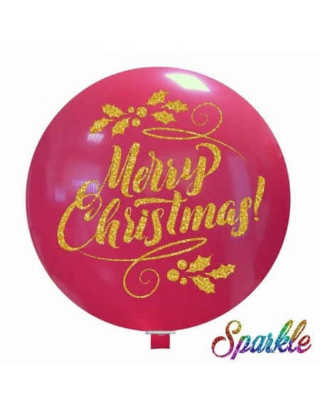 Globo Merry Christmas Esferico 75cm Rojo Impresion Oro Brillante