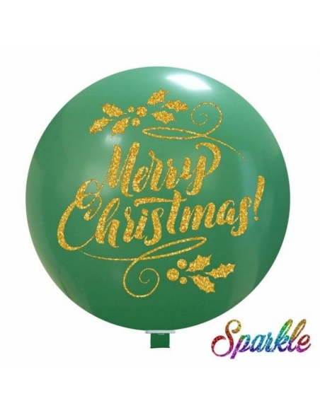 Globo Merry Christmas Esferico 75cm Verde Impresion Oro Brillante