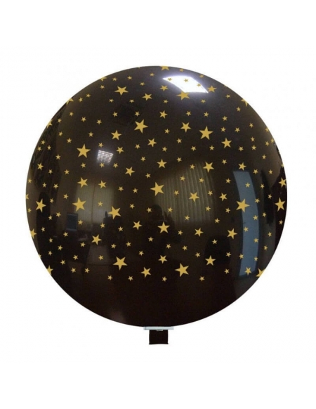 Globo Estrellas Esferico 75cm Negro Impresion Oro