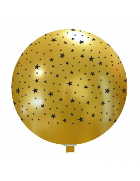 Globo Estrellas Esferico 75cm Oro Impresion Negro