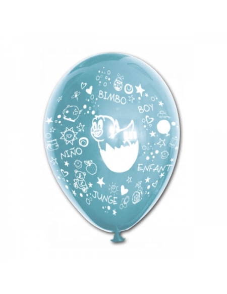 Globos Baby Shower Niño Multilingual Latex Redondos 30cm Celeste