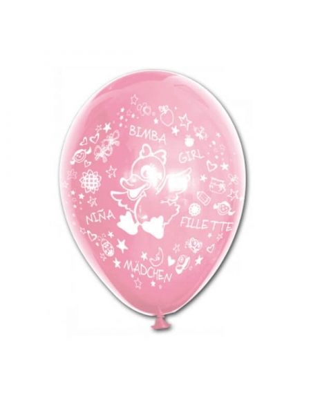 Globos Baby Shower Niña Multilingual Latex Redondos 30cm Rosa