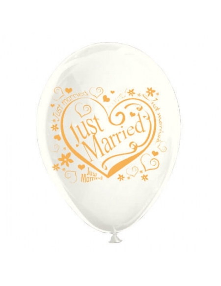 Globos Just Married Latex Redondos 30cm Metalizado Perla