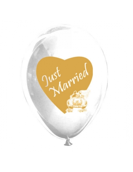 Globos Just Married Car Latex Redondos 30cm Metalizado Blanco