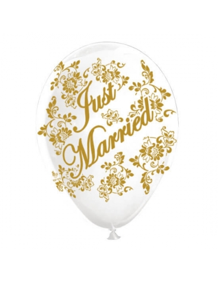 Globos Just Married Flores Latex Redondos 30cm Pastel Blanco