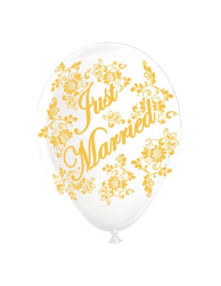 Globos Just Married Flores Latex Redondos 30cm Transparente