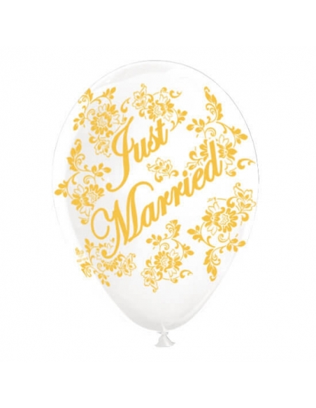 Globos Just Married Flores Latex Redondos 30cm Transparente