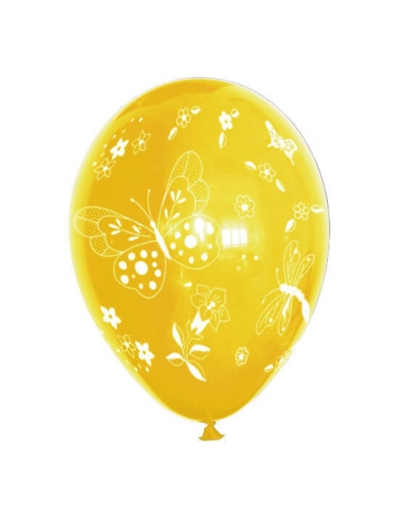 Globos Mariposas y Flores Latex Redondos 30cm Pastel Amarillo Oscuro