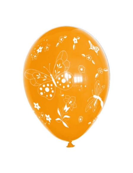 Globos Mariposas y Flores Latex Redondos 30cm Pastel Naranja