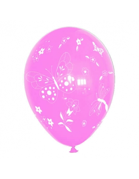 Globos Mariposas y Flores Latex Redondos 30cm Pastel Rosa