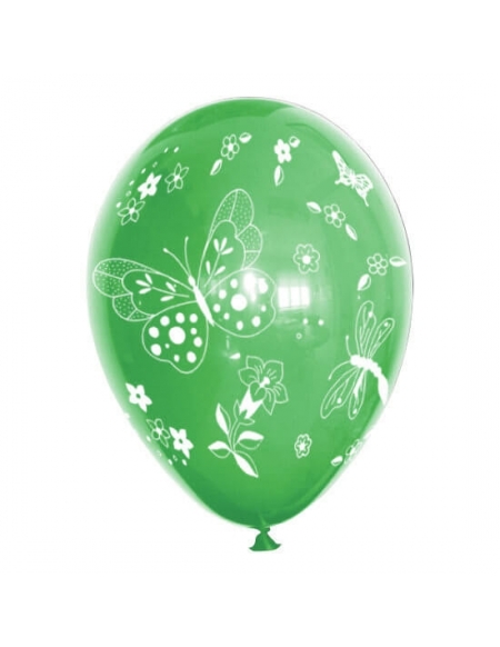 Globos Mariposas y Flores Latex Redondos 30cm Pastel Verde