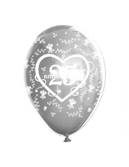 Globos 25 Aniversario Latex Redondo 30cm Plata Tinta Blanca