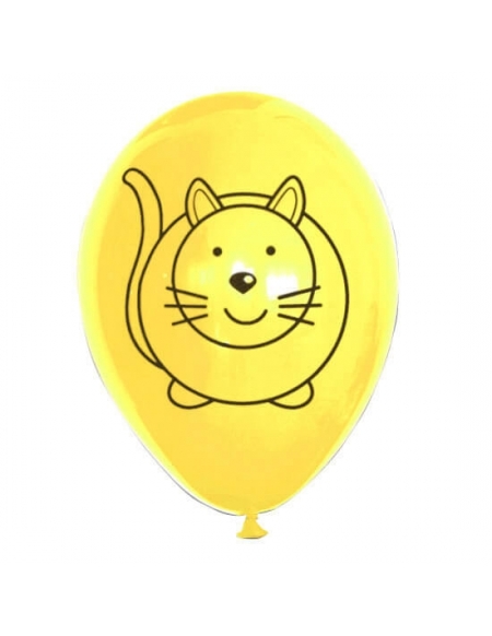 Globo Gato Latex Redondo 30cm Pastel Amarillo