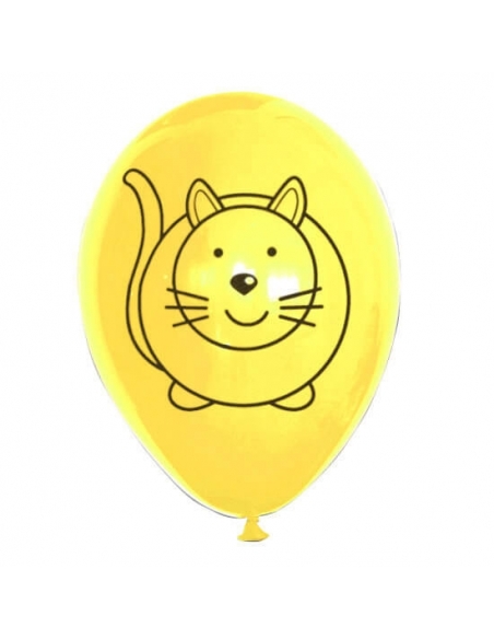Globo Gato Latex Redondo 30cm Pastel Amarillo