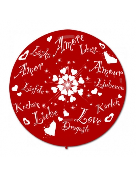 Globos Amor Multilingual Latex Esferico 75cm Rojo Oscuro