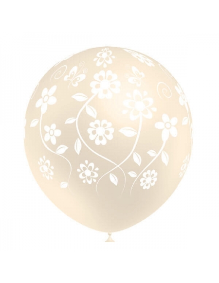 Globo Latex Redondo 32cm Flores Boda Marfil