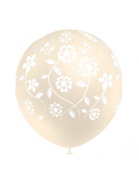 Globo Latex Redondo 32cm Flores Boda Marfil