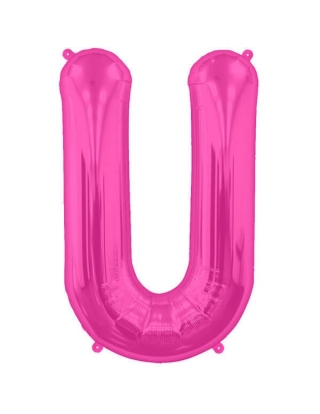 Globo Letra U de 86cm Rosa Hot - Foil Poliamida - NSB00190