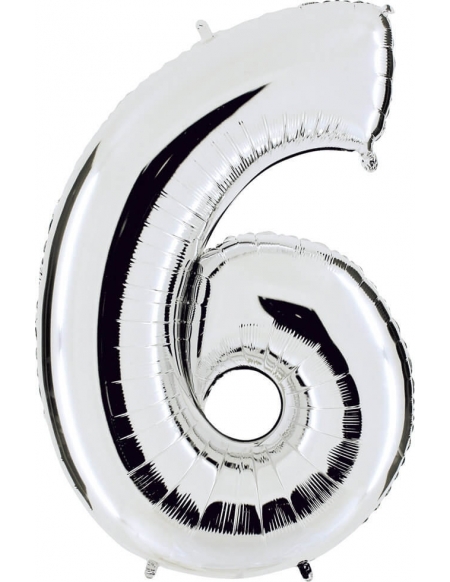 Globo Numero 6 de 100cm Plata - Foil Poliamida - G096S