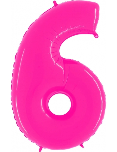 Globo Numero 6 de 100cm Rosa Neon - Foil Poliamida - G926WSP