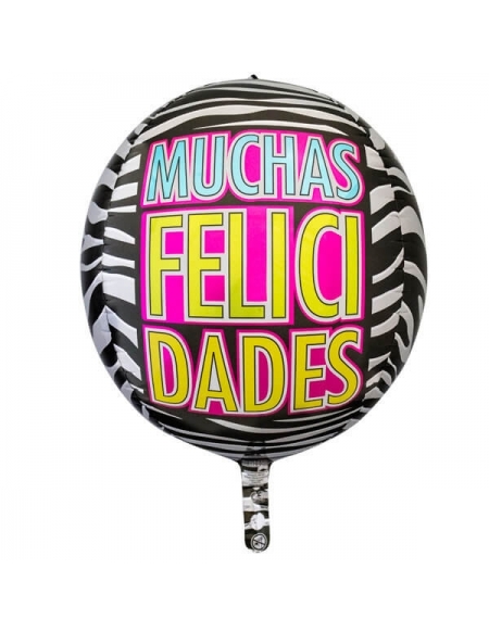 Globo Felicidades Zebra - Esferico 43cm Foil Poliamida - NSB00929