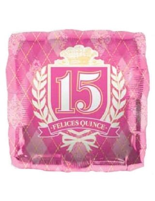 Globo Felices Quince - Cuadrado 45cm Foil Poliamida - NSB01052