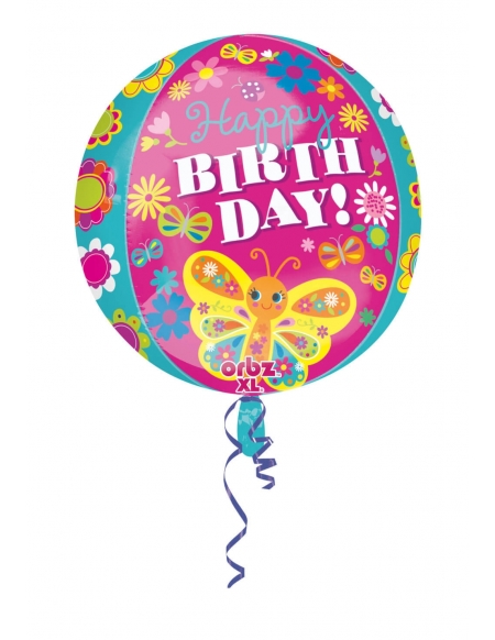 Globo HBD Cute Butterfly Esferico 43cm ORBZ Foil Poliamida A3067801