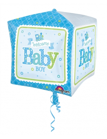 Globo Welcome Baby Boy Train - Cubo 3D 43cm Foil Poliamida - A3069001