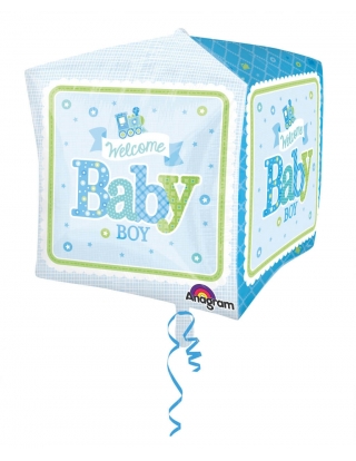 Globo Welcome Baby Boy Train - Cubo 3D 43cm Foil Poliamida - A3069001 2