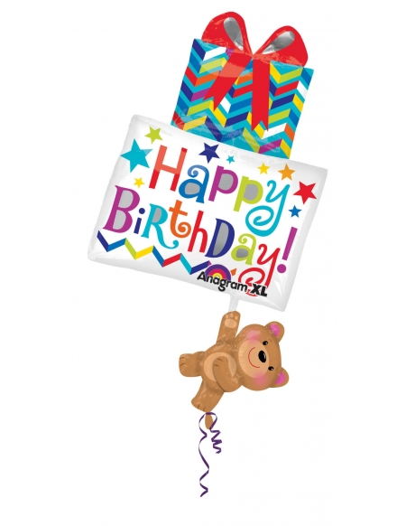 Globo HBD Bear Holding Gifts - Forma 86x53cm Foil Poliamida -A3081101