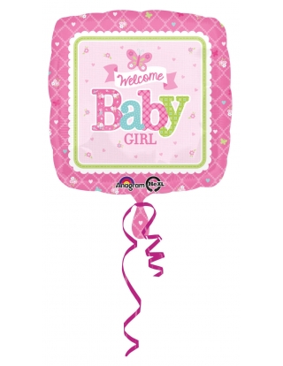 Globo Welcome Baby Girl Butterfly Cuadrado 45cm A3074701