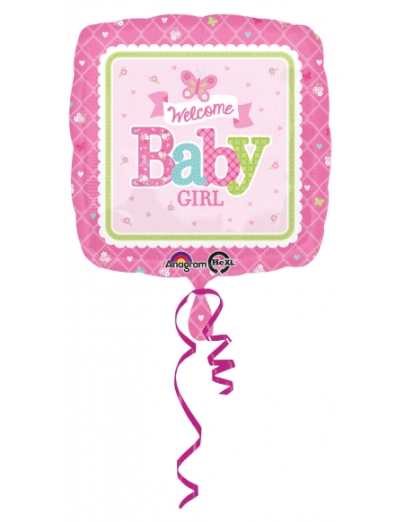 Globo Welcome Baby Girl Butterfly Cuadrado 45cm A3074701