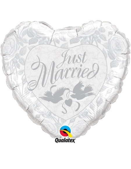 Globo Just Married Pearl White and Silver Corazon 45cm Q14253