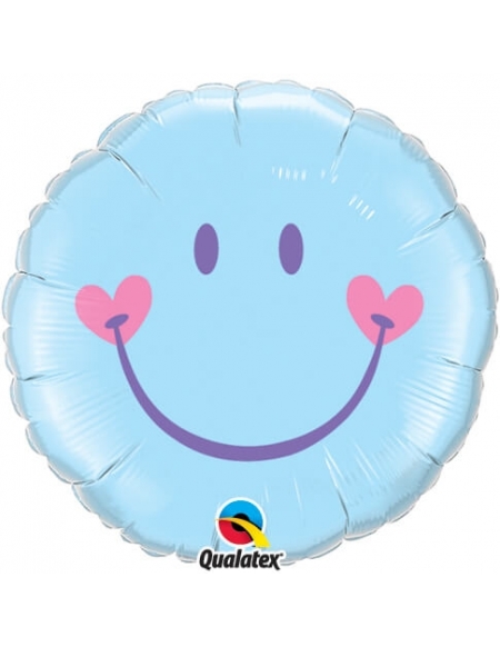 Globo Cara Smiley Azul Baby - Redondo 45cm Foil Poliamida - Q99576