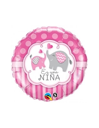 Globo Es Una Niña Elephants - Redondo 45cm Foil Poliamida - Q44518