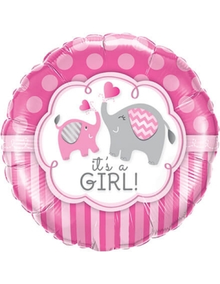 Globo Its a Girl Elephants - Redondo 45cm Foil Poliamida - Q45106